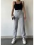 Kadın Gümüş Gri Kışlık Kalın Içi Polarlı Yüksek Bel Paçası Lastikli Basic Jogger Eşofman Altı 6