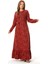 Uzun Kol Sümeyye Pazen Düğmeli Papatya Desen Sonbahar ve Kışlık Uzun Elbise Bordo Brd 1