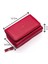 Hakiki Deri Kağıt Para ve Bol Kart Bölmeli Fermuarlı Kadın Cüzdanı - Kırmızı 1