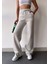 Kadın Açık Gri Içi Polarlı Kışlık Bağcıklı Yüksek Bel Bol Paça Eşofman Altı 1