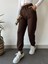 Kadın Kahverengi Kışlık Kalın Içi Polarlı Yüksek Bel Paçası Lastikli Basic Jogger Eşofman Altı 3