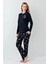 3450 Anne&kız Uzun Kollu Bisiklet Yaka Pijama Takımı-Lacivert 4