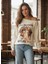 Ekru Kadın Oversize Dudak Baskılı Sweatshirt -Kayık Yaka 3 Iplik Kumaş, Off Shoulder, Rahat Günlük Sweat 1