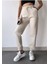 Kadın Bej Kışlık Kalın Içi Polarlı Yüksek Bel Paçası Lastikli Basic Jogger Eşofman Altı 1