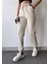 Kadın Bej Kışlık Kalın Içi Polarlı Yüksek Bel Paçası Lastikli Basic Jogger Eşofman Altı 4