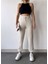 Kadın Bej Kışlık Kalın Içi Polarlı Yüksek Bel Paçası Lastikli Basic Jogger Eşofman Altı 5