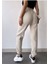 Kadın Bej Kışlık Kalın Içi Polarlı Yüksek Bel Paçası Lastikli Basic Jogger Eşofman Altı 6