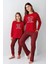 3514 Anne&kız Uzun Kollu Bisiklet Yaka Pijama Takımı-Kırmızı 1
