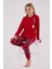 3512 Anne&kız Uzun Kollu Bisiklet Yaka Pijama Takımı-Kırmızı 5