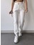 Kadın Beyaz Kışlık Kalın Içi Polarlı Yüksek Bel Paçası Lastikli Basic Jogger Eşofman Altı 5