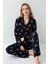 3451 Kadın Uzun Kollu Gömlek Pijama Takım-Lacivert 1