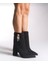 Siyah Süet Yanı Toka Detaylı Kalın Topuklu Çizme 3