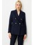 Kruvaze Yaka Kaşe Ceket Lacivert 05069 1