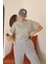 Kadın Gri Melanj Ay Kol Kapüşonlu Relaxed Kalıp Örme Crop Sweatshirt 5