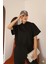 Kadın Siyah Ay Kol Kapüşonlu Relaxed Kalıp Örme Crop Sweatshirt 3
