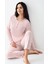Paris Kadın Modal Pamuklu Pembe Düğmeli Uzun Kollu Pijama Takım 1