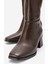 Sade Küt Burunlu Topuklu Kadın Çizme KAHVE CİLT 3