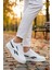 Beyaz Siyah Bağcıklı Hafif Cilt Unisex Spor Ayakkabı Marlow G 3
