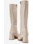 Sade Sivri Burunlu Topuklu Kadın Çizme BEJ CİLT 4