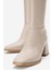 Sade Küt Burunlu Topuklu Kadın Çizme Bej Cilt 4
