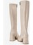 Sade Küt Burunlu Topuklu Kadın Çizme BEJ CİLT 5