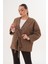 Kırçıllı Önü Bağlamalı Kahve Oversize Kaban 2