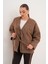 Kırçıllı Önü Bağlamalı Kahve Oversize Kaban 4
