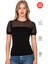 Özkan 27680 Kadın Premium Kumaş Ring Viskon Kısa Kollu T-Shirt Bluz Bisiklet Yaka Tül Detaylı 1