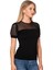 Özkan 27680 Kadın Premium Kumaş Ring Viskon Kısa Kollu T-Shirt Bluz Bisiklet Yaka Tül Detaylı 3