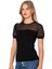 Özkan 27680 Kadın Premium Kumaş Ring Viskon Kısa Kollu T-Shirt Bluz Bisiklet Yaka Tül Detaylı 4