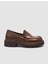 %100 Hakiki Deri Kahverengi Kadın Loafer 1