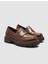 %100 Hakiki Deri Kahverengi Kadın Loafer 2
