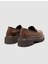 %100 Hakiki Deri Kahverengi Kadın Loafer 3