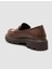 %100 Hakiki Deri Kahverengi Kadın Loafer 5