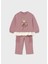 1-4 Yaş Kız Bebek Pembe Renk Ayıcık Detaylı Sweat ve Pantolon Takımı 1