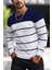 Santi Slim Fit Çizgili Bisiklet Yaka Erkek Triko Kazak 2