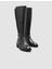 %100 Hakiki Deri Siyah Streç Detaylı Kadın Çizme 1