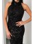Kadın Siyah Halter Yaka Pul Payet Uzun Abiye Elbise 4