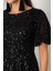 Kadın Siyah Balon Kol Pul Payet Midi Abiye Elbise 4