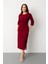 Kadın Bordo Bisiklet Yaka Aksesuar Detay Midi Davet Elbisesi 1