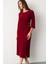 Kadın Bordo Bisiklet Yaka Aksesuar Detay Midi Davet Elbisesi 3
