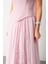 Kadın Pudra Straplez Yaka Piliseli Dantel Detay Uzun Abiye Elbise 4
