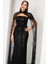 Kadın Siyah Şallı Uzun Kol Dik Yaka Boncuklu Uzun Abiye Elbise 3