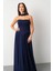 Kadın Lacivert Straplez Yaka Piliseli Dantel Detay Uzun Abiye Elbise 3