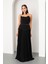 Kadın Siyah Straplez Yaka Taşlı Piliseli Uzun Abiye Elbise 1