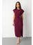 Kadın Mürdüm Toka Detay Midi Davet Elbisesi 2