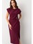 Kadın Mürdüm Toka Detay Midi Davet Elbisesi 3