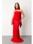 Kadın Kırmızı Straplez Taşlı Uzun Balık Abiye 1