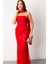 Kadın Kırmızı Straplez Taşlı Uzun Balık Abiye 3