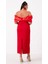 Kadın Kırmızı Kayık Yaka Incili Söz Nişan Nikah Abiye Elbise 5